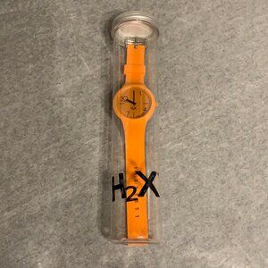 H2X NIB Italian Design Water Resistant Orange Rubber Silicone Quartz Watch